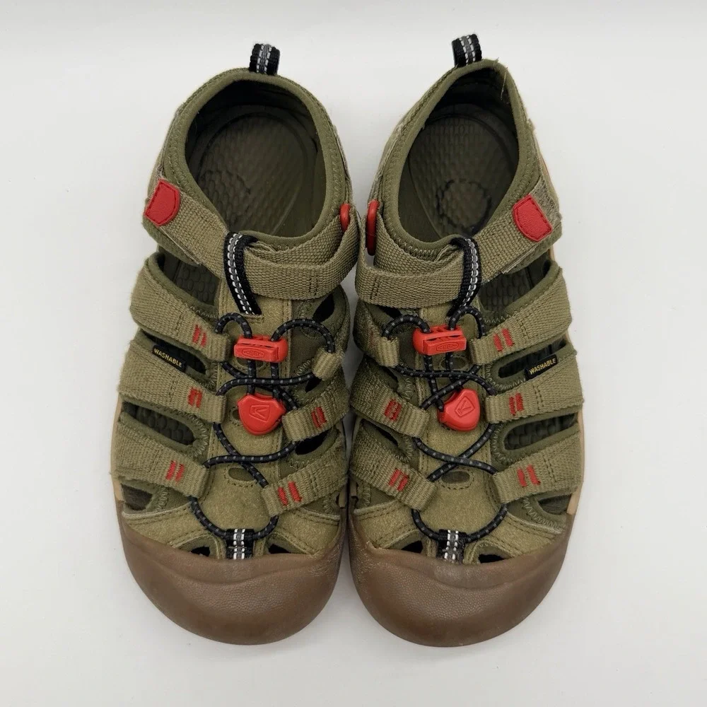 Keen Sandals Kids Sz 4 Olive Orange Newport H2 Closed-Toe Hiking Hook & Loop